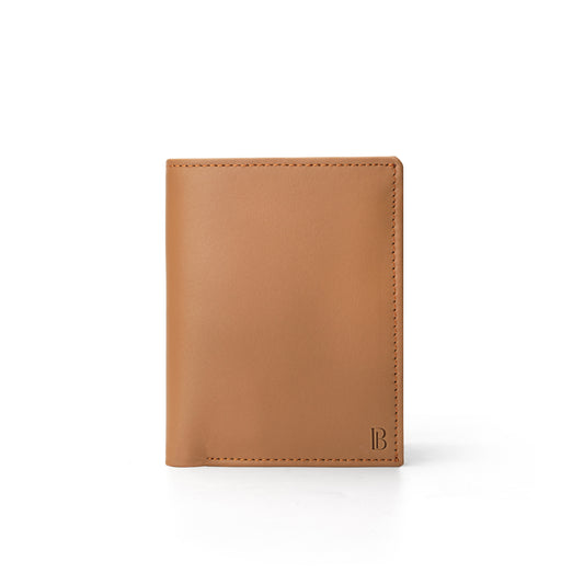 Light Brown Leather Trifold Wallet with Stitched Detail