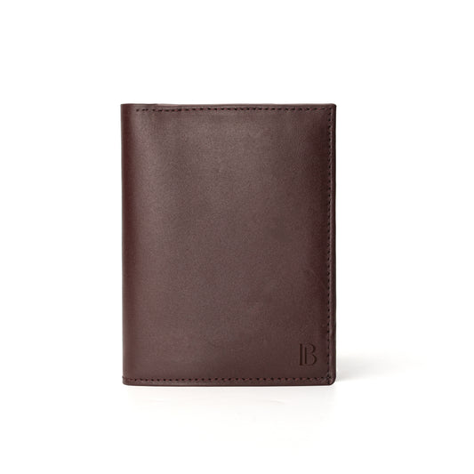 Dark Brown Leather Trifold Wallet with Stitched Detail