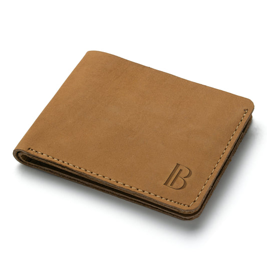 Camel Brown Slim Suede Leather Bifold Wallet