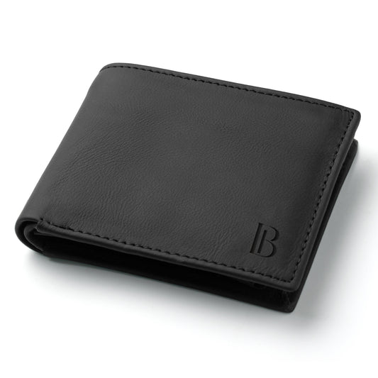 Black Leather Bifold Wallet with ID Window