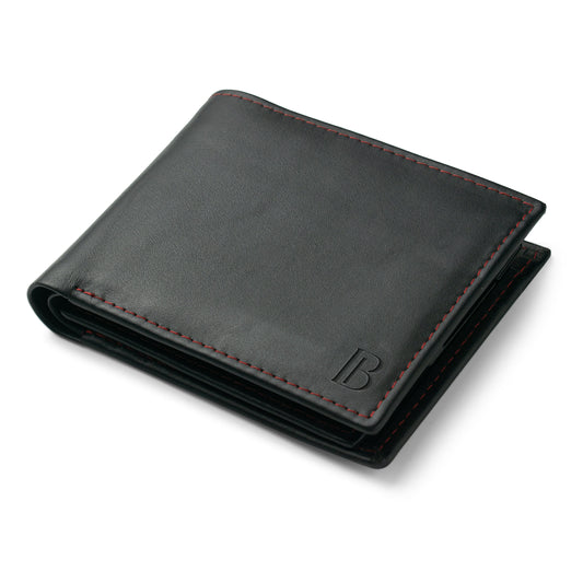 JJ Black Leather Bifold Wallet with Contrasting Stitch