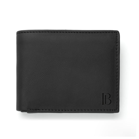 Black Leather Bifold Wallet with ID Window