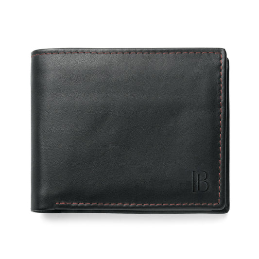 JJ Black Leather Bifold Wallet with Contrasting Stitch