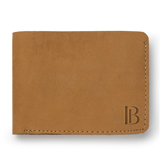 Camel Brown Slim Suede Leather Bifold Wallet
