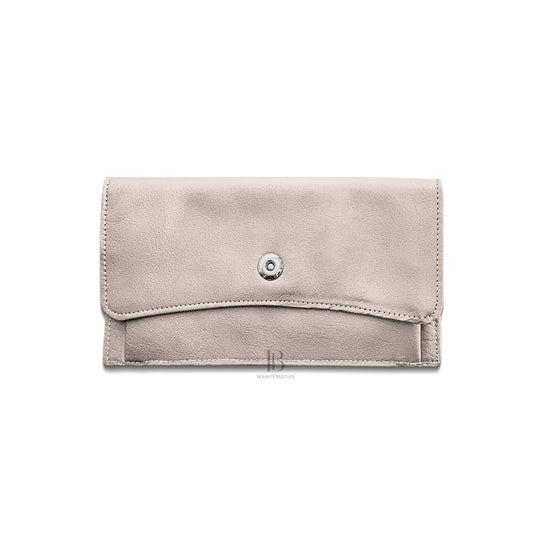 Grey Genuine Cowhide Leather Long Wallet for Women