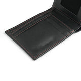 JJ Black Leather Bifold Wallet with Contrasting Stitch