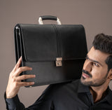 Black leather laptop bag