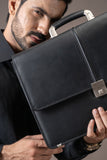 Black leather laptop bag