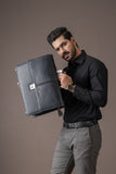 Black leather laptop bag