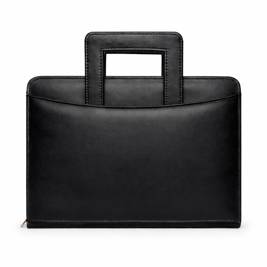 Premium Leather Zip Portfolio Organizer with Handle