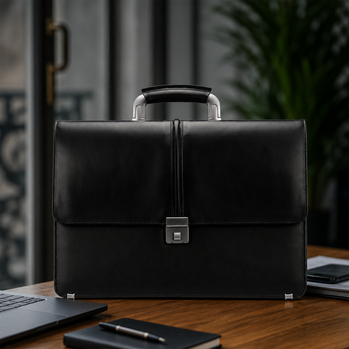 Aldermere/Black leather laptop bag