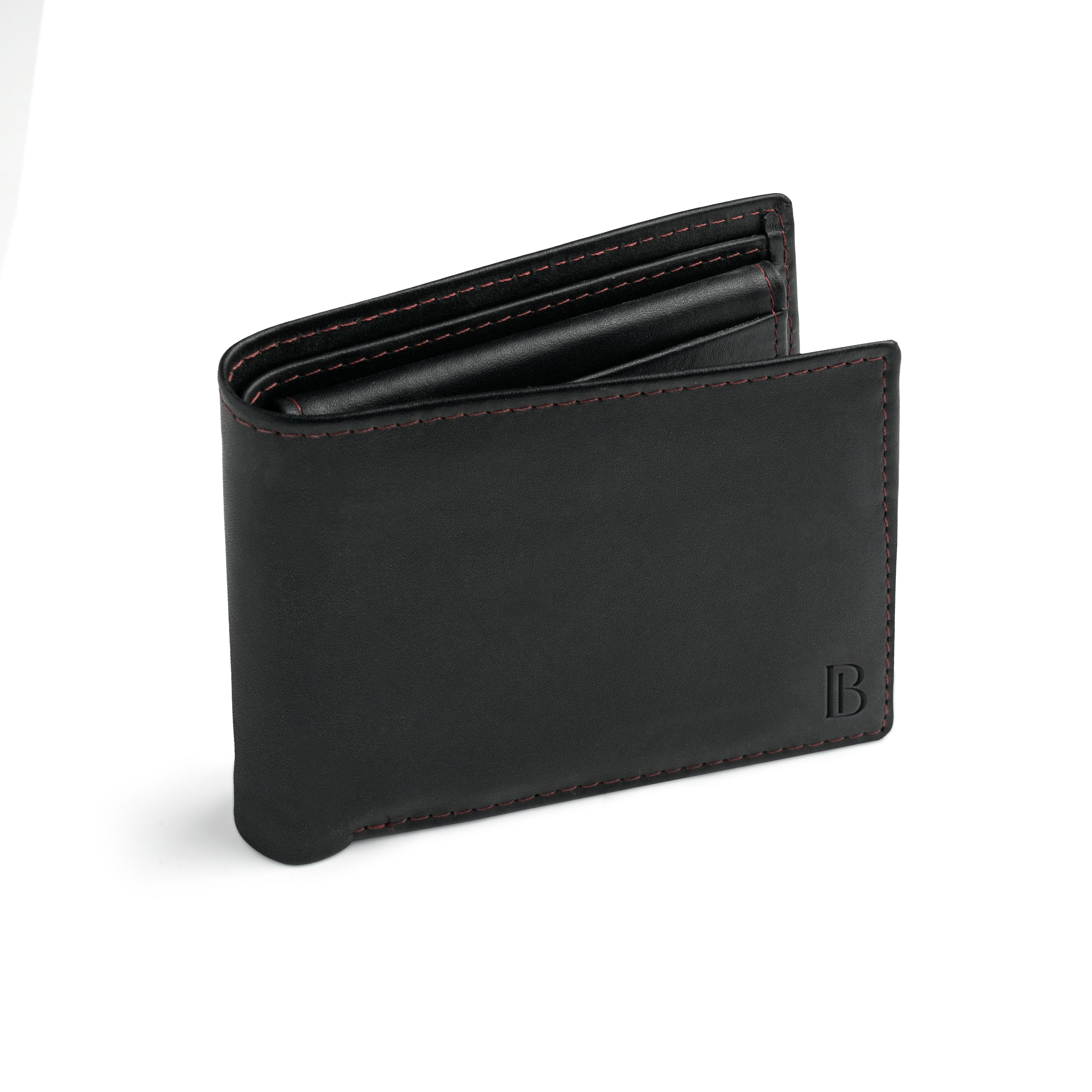 JJ Black Leather Bifold Wallet with Contrasting Stitch