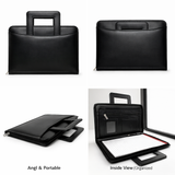 Premium Leather Zip Portfolio Organizer with Handle
